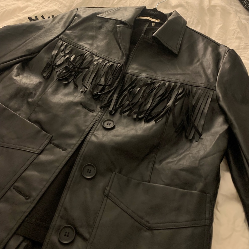 Faux leather fringe jacket